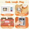 Costzon Kids Play Kitchen, Little Chef Kitchen Playset w/Microwave, Stoves, Rotation Knobs, Ice Dispenser, Faucet, Removable Sink & Cabinet, Wooden Pretend Play Kitchen for Girl Boy Aged 3+ (Orange) view 2