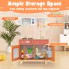Costzon Kids Play Kitchen, Little Chef Kitchen Playset w/Microwave, Stoves, Rotation Knobs, Ice Dispenser, Faucet, Removable Sink & Cabinet, Wooden Pretend Play Kitchen for Girl Boy Aged 3+ (Orange) view 4
