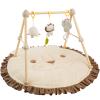 4-in-1 Wooden Baby Play Gym & Activity Mat, Soft Cotton Tummy Time Mat for Babies 0+,with 3 Detachable Toys for Sensory & Motor Skill Development,Newborn Infant Baby Essentials Gift,Light Brown-Lion view 1
