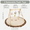 4-in-1 Wooden Baby Play Gym & Activity Mat, Soft Cotton Tummy Time Mat for Babies 0+,with 3 Detachable Toys for Sensory & Motor Skill Development,Newborn Infant Baby Essentials Gift,Light Brown-Lion view 2
