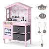 Costzon Kids Play Kitchen, Little Chef Montessori Cooking Toy Playset w/ 2 Stoves, Rotation Knobs, Faucet, Sink, Dishwasher, 2 Drawers & Cabinet, Wooden Kitchen Playset for Girls Boys Aged 3+ (Pink) view 1