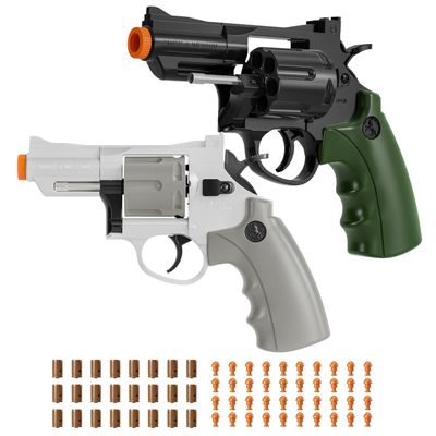 2 Pack Revolver Toy Gun with 80 Soft Bullets, 24 Shells, Fidget Gun Toy for Boy, Toy Pistol Gun for Kids, Semi-Automatic Toy Foam Blaster Gun Gift for Christmas Birthday Halloween (Green+Gray)