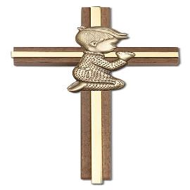 6 inch Praying Cross, Walnut w/Antique Gold inlay