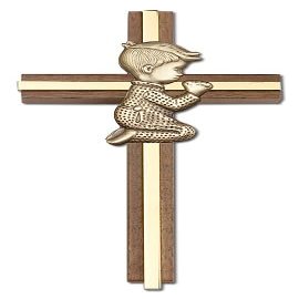 6 inch Praying Cross, Walnut w/Antique Gold inlay