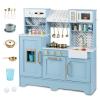 Costzon Kids Kitchen Playset, Toddler Pretend Cooking Playset w/Stoves, Faucet, Sink, Coffee Machine, Range Hood, Microwave Oven & Ice Dispenser, Wooden Chef Play Kitchen for Kids Aged 3+ (Blue) view 1