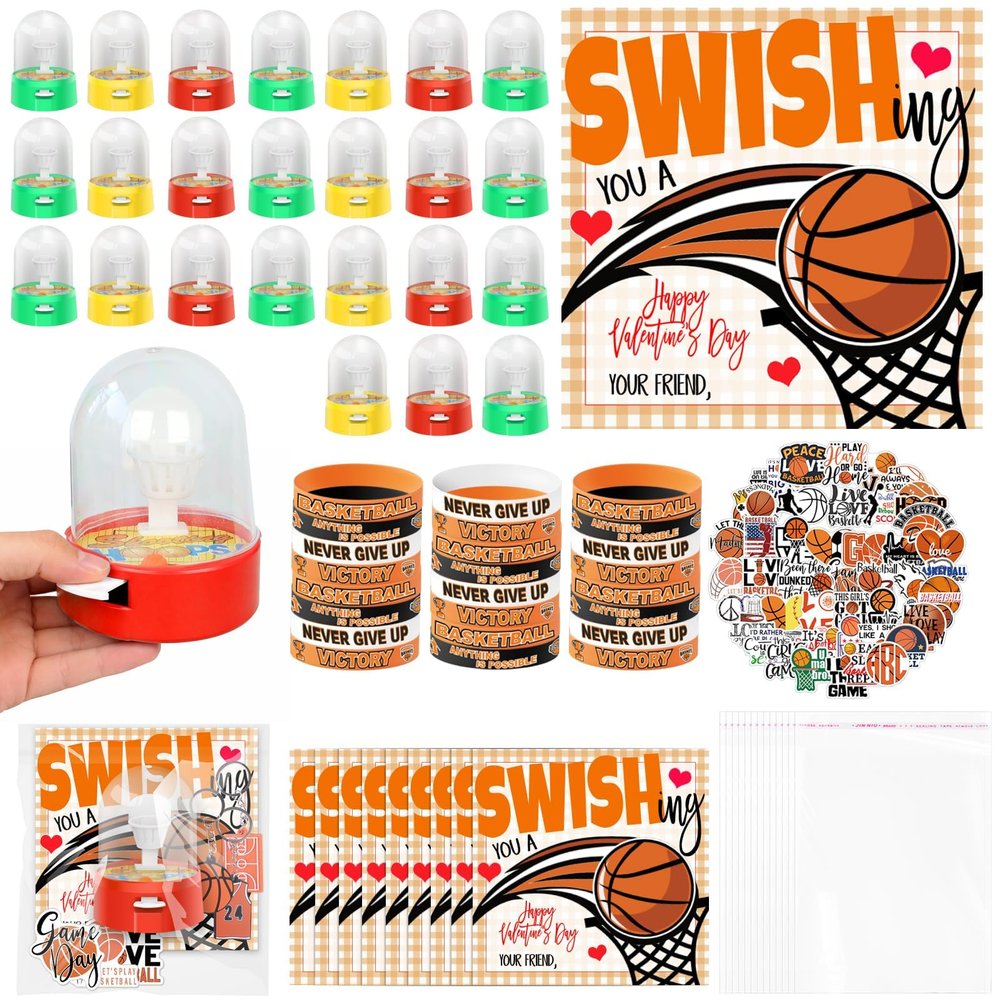 24 Set Basketball Party Favor Set Mini Finger Basketball Games Basketball Accessories Stickers and Gift Bags Sport Fans Team Gift for Sport Basketball Team Lovers Players Gifts Sport Accessories