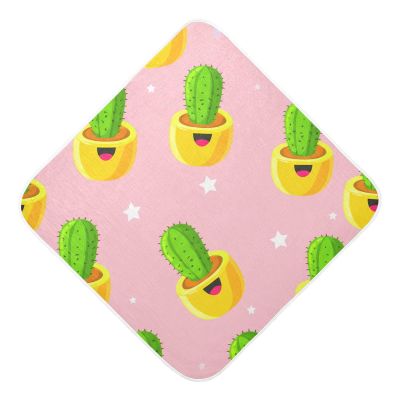 Kigai Cute Cartoon Cacti Hooded Baby Towels, Ultra Soft & Absorbent Muslin Cotton Baby Bath Towel for Babies, Infants, Toddlers 35x35 Inch
