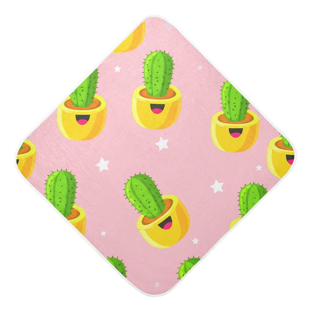 Kigai Cute Cartoon Cacti Hooded Baby Towels, Ultra Soft & Absorbent Muslin Cotton Baby Bath Towel for Babies, Infants, Toddlers 35x35 Inch