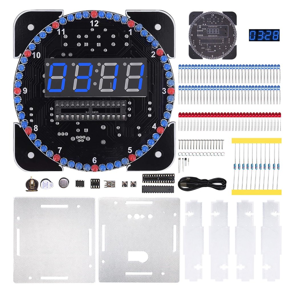 SPONGL DIYer Digital Clock Soldering Set with Temperature Display and Alarm Function for Science Projects and Home Use