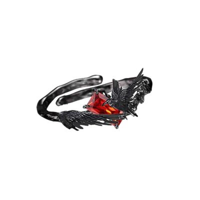 YIIABSLEP Punk style, dark crow, sweet and cool style, high-end feeling, light luxury, open mouth love, and deep space Qin Che ring