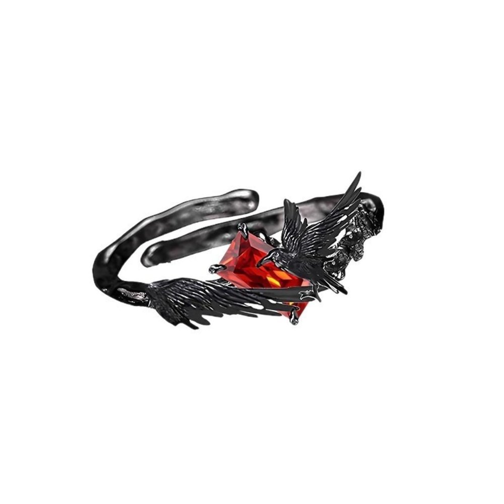 YIIABSLEP Punk style, dark crow, sweet and cool style, high-end feeling, light luxury, open mouth love, and deep space Qin Che ring