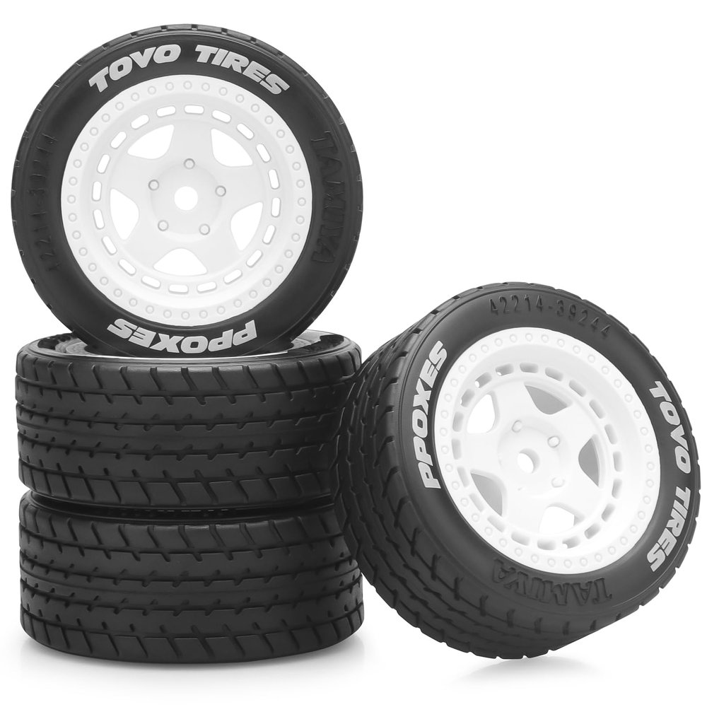 1/14 RC Car On-Road Drift Tires, daitoku 12mm Hex RC Racing Tires for Tamiya M08/05/06 MF-01X - Style B (White)