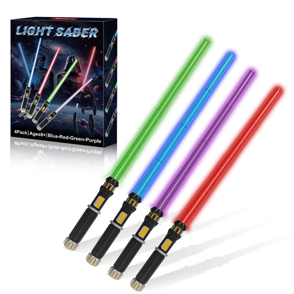 FlashyU 4 Pack Light-Sabers for Kids Toddlers, Dueling Light Up Sword Toy for Boys, Space War Party Cosplay Xmas Birthday Gifts for Teen Men Age 4 5 6 7 8 9 10+