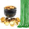 119 Pcs St Patricks Day Party Accessories Supplies Set Black Cauldron Pot 100 Plastic Lucky Shamrock Fake Coins 18 Green Bead Necklaces Irish Happy Saint Patricks Party Favors Decorations Bulk view 1