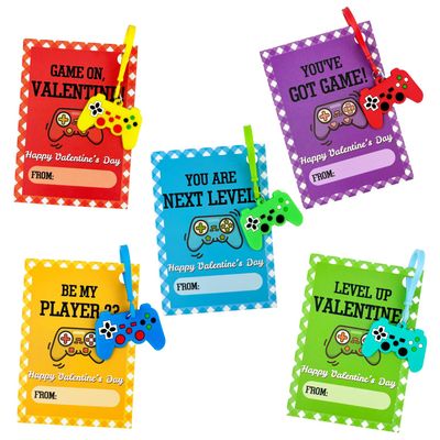 24 Pack Video Game Keychains With Valentines Exchange Cards for Kids, Small Valentines Day Class Gifts for Boys Age 6 7 8 9 10 11, Funny School Party Favors Goodie Bag Stuffers for Classmates Students
