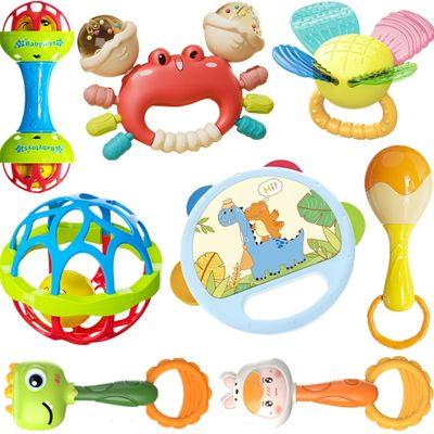 HAOHAOSHUA 8pcs Baby Rattles Toys Set for 3+ Months,Easy-Grasp Ball,Plastic Ringdrum,Barbell Rattles,Shakers and Teethers,BPA-Free,Lightweight,Unisex,Baby Gift