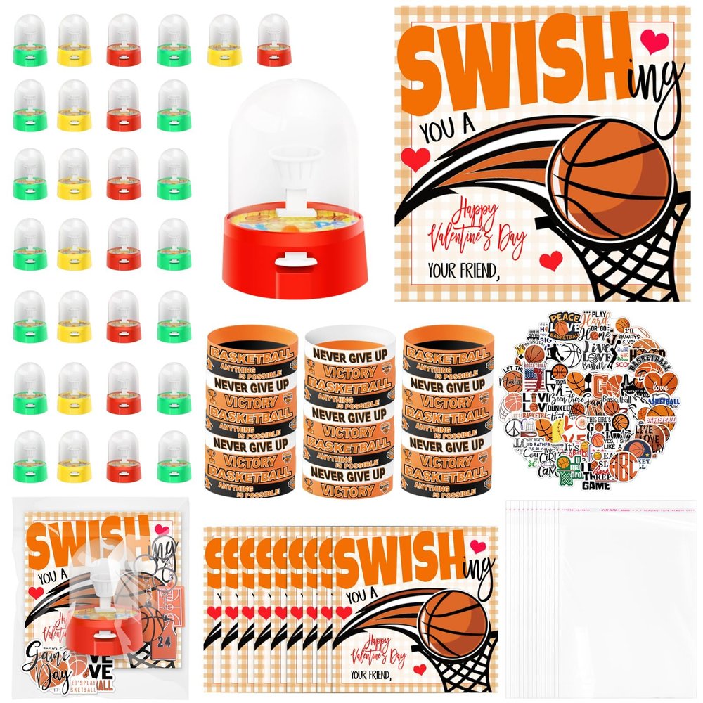 30 Set Basketball Party Favor Set Mini Finger Basketball Games Basketball Bracelets and Stickers with Gift Bags Sport Fans Team Gift for Sport Basketball Team Lovers Players Gifts Sport Accessories