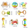 HAOHAOSHUA Infant Rattle and Teether Toy Set, 8PCS Baby Rattles Toys with Crinkle Sound,Teething Ring,Squeeze Toy for 3+ Months,Colorful Animal Design (Lion, Crab, Frog, Bird) for Sensory Development view 2