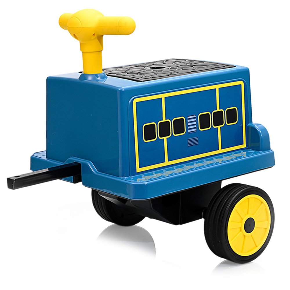 12V 2-Seater Ride On Train Carriage, Kids Ride On Toy Car Carriage with 2 Speeds, One-Button Start, Headlights, Horn, Rubber Wheels, Extra Storage for Gift Kids(Blue)