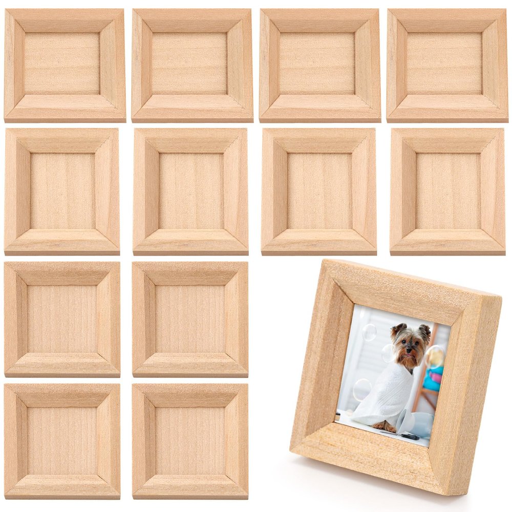 12 Pcs Dollhouse Picture Frames 1:12 Scale Miniature Picture Frames for Dollhouse Small Photo Frame Mini Wooden Dollhouses Accessories Mini House Decoration Simulation for Craft Artwork(1.7 Inches)