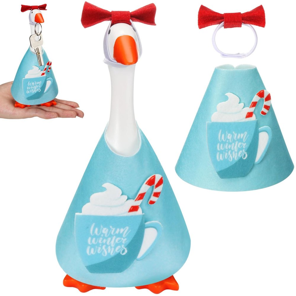 Shinylin 1 Set Christmas Mini Desk Goose Outfit Xmas Gift 7'' Mini Goose Costume Hat and Xmas Clothes Winter Table Key Holder Decor for Magnetic Duck Statue Desk Key Holder (Blue)
