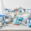 Shinylin 1 Set Christmas Mini Desk Goose Outfit Xmas Gift 7'' Mini Goose Costume Hat and Xmas Clothes Winter Table Key Holder Decor for Magnetic Duck Statue Desk Key Holder (Blue) view 4