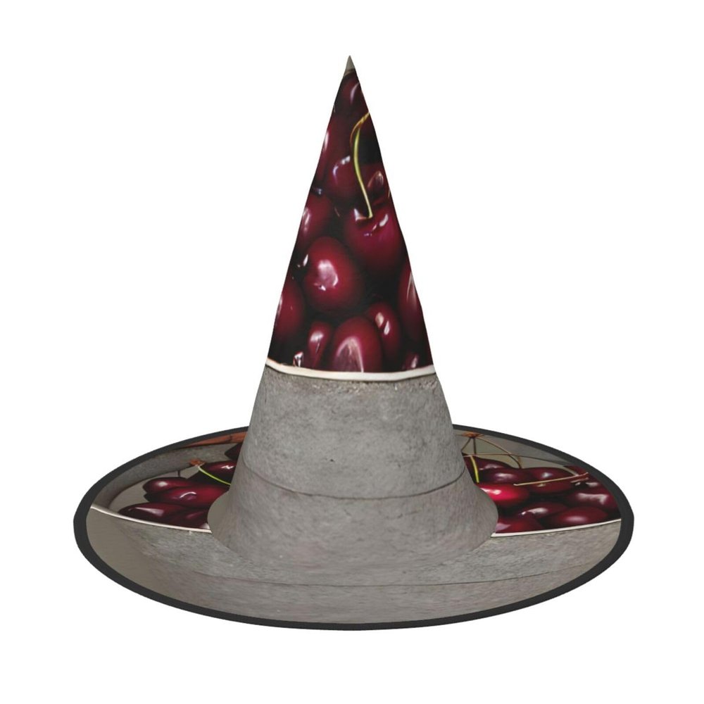 aabkjgfr Bucket With Full Of Cherries Print Guide Hat,Adult Halloween Witch Hat,Suitable For Parties,Carnival,Masquerade,Role Play