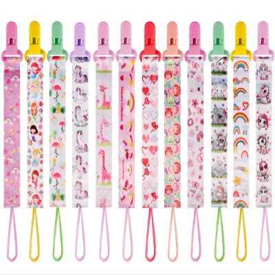 12 Pack Pacifier Clips with Adjustable Strap (32-46.5cm)/Short Strap(25.5cm) - Premium Polyester Baby Pacifier Holder Set, Multi-Design Clips for Boys Girls (Multicolor G 25/26cm)