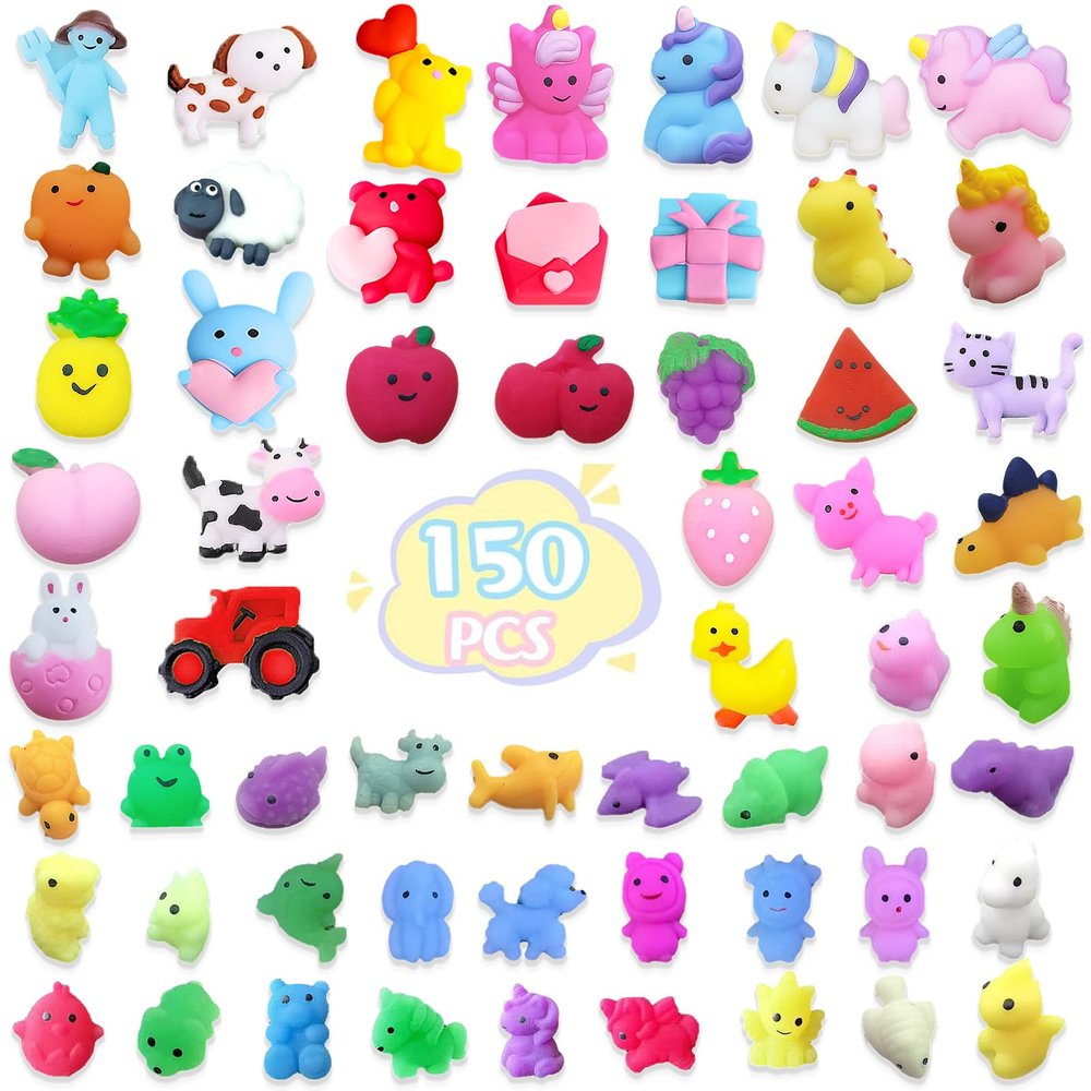 150 Pcs Mochi Squishy Toys Party Favors Mini Squishy Toy Bulk Classroom Prizes Kids Goodie Bag Stuffers for Kids Bulk Christmas