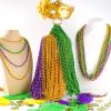 50PCS Mardi Gras Beads Bulk, 33'' Metallic Purple Green Gold Mardi Gras Beads Necklaces Accessories, Carnival Beaded Necklace for Parade Throws Costumes Accessory Party Decorations Supplies Favors view 3