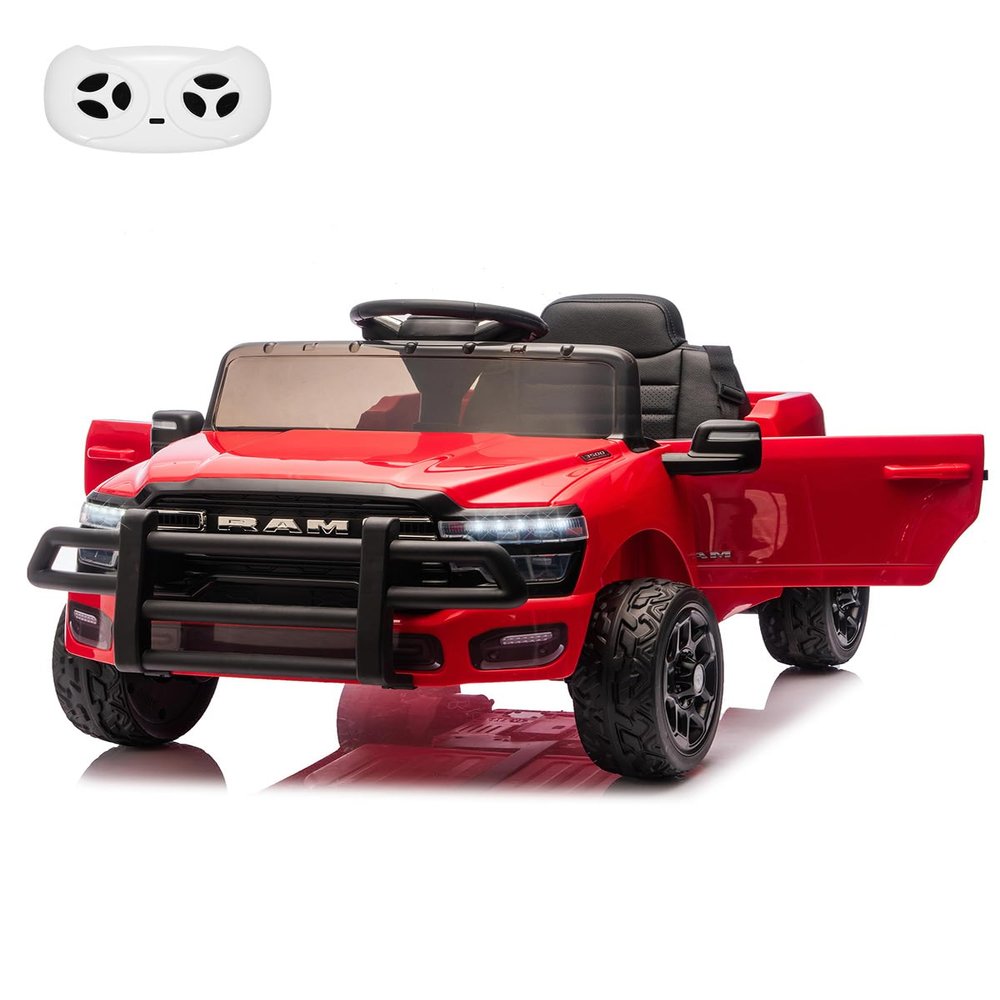 Electric Car for Kids, Licensed RAM 12V Ride on Truck w/Remote Control, Toddler Ride on Toys with Music, 3 Speeds, LED Lights, Suspension, Gift for Boys Girls