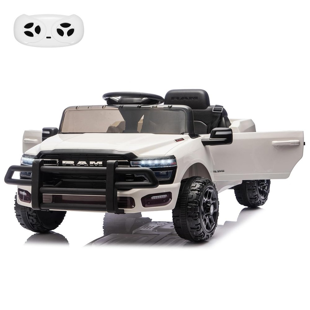 Electric Car for Kids, Licensed RAM 12V Ride on Truck w/Remote Control, Toddler Ride on Toys with Music, 3 Speeds, LED Lights, Suspension, Gift for Boys Girls