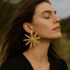 9.6cm Weaving Flower Bohemian Hollow Earrings,golden,9.6cm view 2