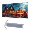 HGGJFLYX Playmat with Zone for MTG,24x14 Inch for TCG Playmat with Non-Slip Rubber Base,Smooth Surface Stitched Edges,Magic Card Game Mat with Storage Desk Mousepad,Pumpkin Haunted House view 1