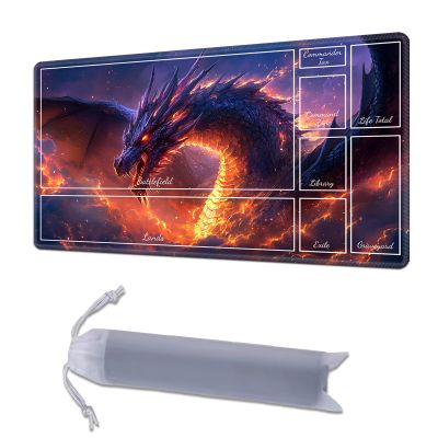 HGGJFLYX Playmat with Zone for MTG,24x14 Inch for TCG Playmat with Non-Slip Rubber Base,Smooth Surface Stitched Edges,Magic Card Game Mat with Storage Desk Mousepad,Fire-Breathing Dragon