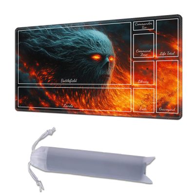 HGGJFLYX Playmat with Zone for MTG,24x14 Inch for TCG Playmat with Non-Slip Rubber Base,Smooth Surface Stitched Edges,Magic Card Game Mat with Storage Desk Mousepad,Fiery Ghost Entity
