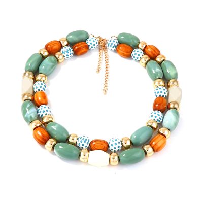 Bohemian Geometric Wooden Bead Ethnic Style Double Layered Necklace For Women,multicolored,44/51+7cm