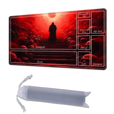 HGGJFLYX Playmat with Zone for MTG,24x14 Inch for TCG Playmat with Non-Slip Rubber Base,Smooth Surface Stitched Edges,Magic Card Game Mat with Storage Desk Mousepad,Red Path of Skulls
