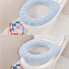 2 PCS Soft Thicker Plush Bathroom Toilet Seat Cover Pads Stretchable Washable Cloth Design for Universal Fit O/U/V/Rectangular Toilets (Blue) view 3