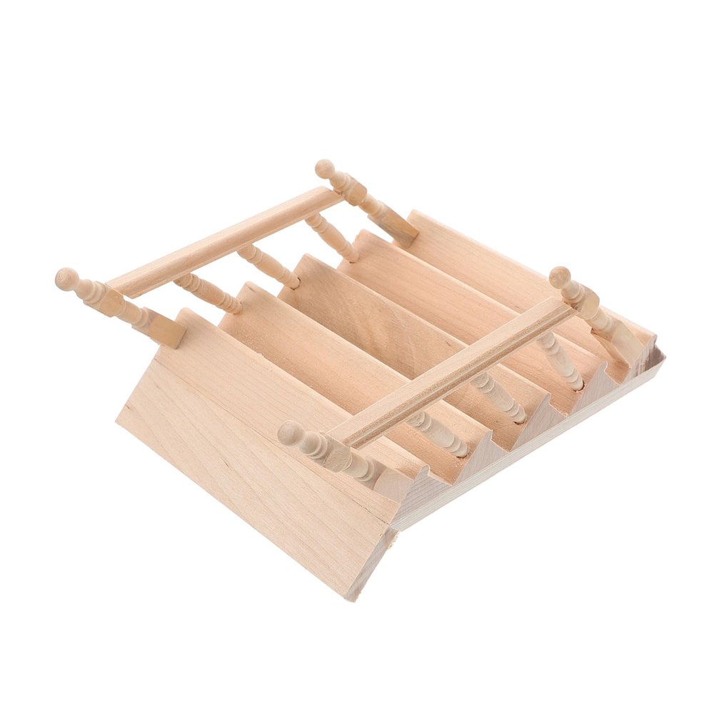 DECHOUS Miniature Wooden Staircase with Handrail Safe Dollhouse Furniture Accessory for Craft Projects and Mini Scene Models Realistic Tiny Stair Decor for Home School and Kindergarten