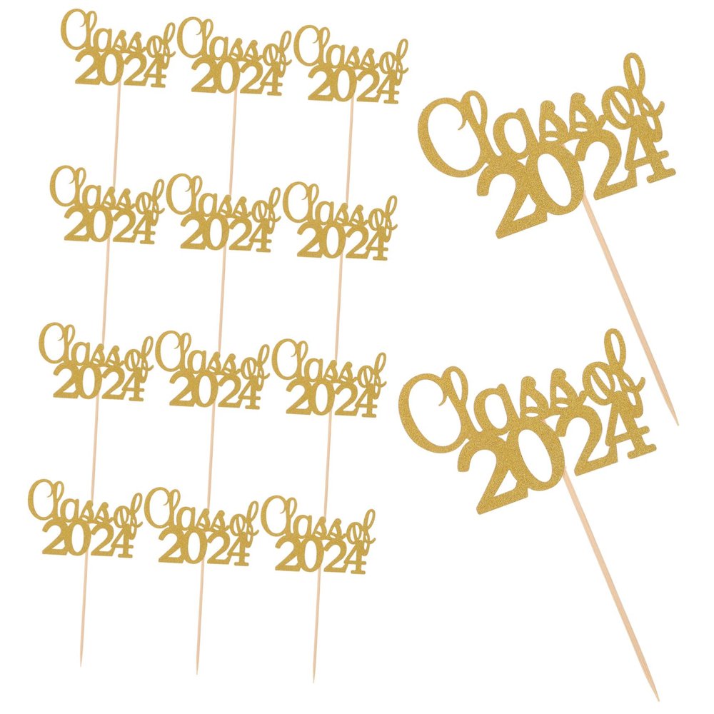 BESPORTBLE 15pcs Class of Graduation Cupcake Toppers Gold Cake Decorations for Party Centerpiece Dessert Picks Safe and Unique Party Supplies