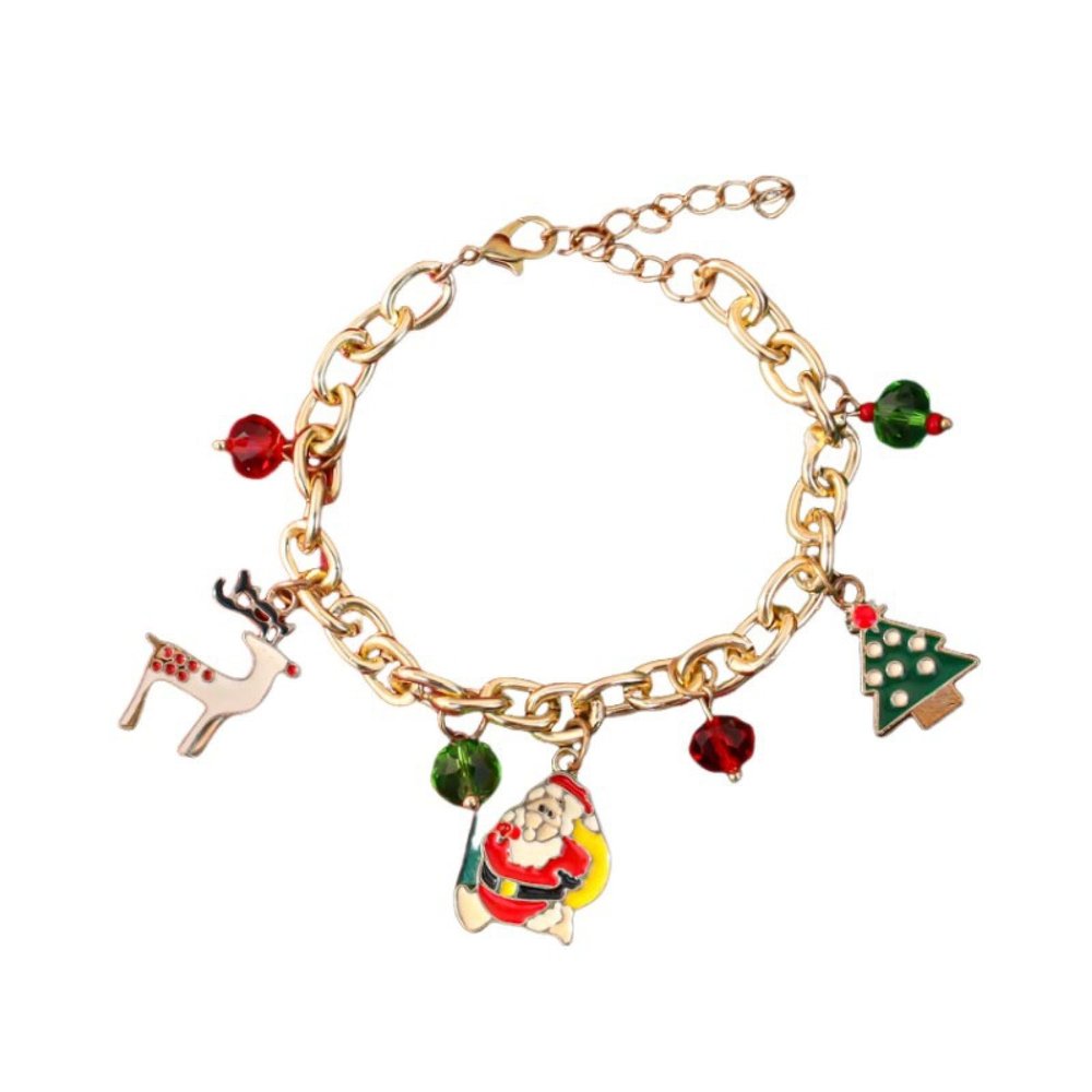 Santa Claus Enamel Animal Snowman Pendant Bracelet,golden,22cm