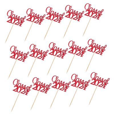 ULTECHNOVO 15pcs Graduation Cupcake Toppers Class of Party Cake Picks Red Graduation Cake Decorations for Season Celebration and Dessert Table Centerpiece