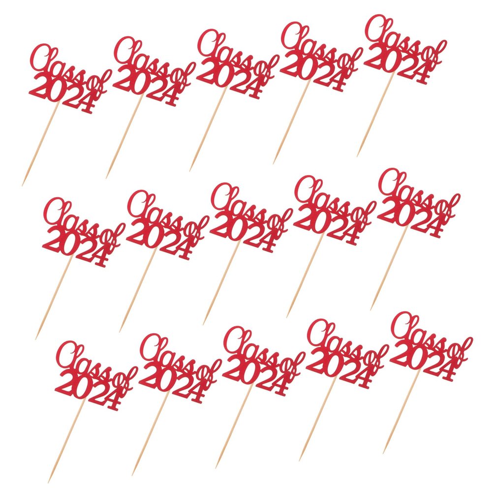 ULTECHNOVO 15pcs Graduation Cupcake Toppers Class of Party Cake Picks Red Graduation Cake Decorations for Season Celebration and Dessert Table Centerpiece