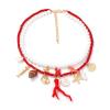 Bohemian Imitation Pearl Double Layered Starfish Coral Pendant Necklace,red,40+7cm/45+7cm view 1