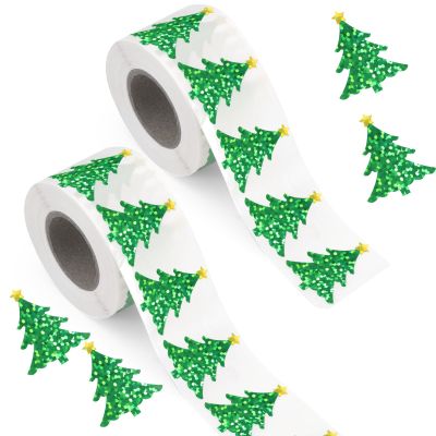 1000pcs Christmas Tree Stickers, Waterproof Self-Adhesive Xmas Decal Roll for Envelope Journal Scrapbook Cards Crafts Label Gift Wrapping Decor Party Supplies