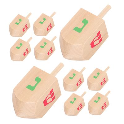 Uonlytech 10 Pcs Wooden Dreidel Spinning Tops for Natural Wood Educational Smooth Stable Spin for Hanukkah Fiesta Party Supplies