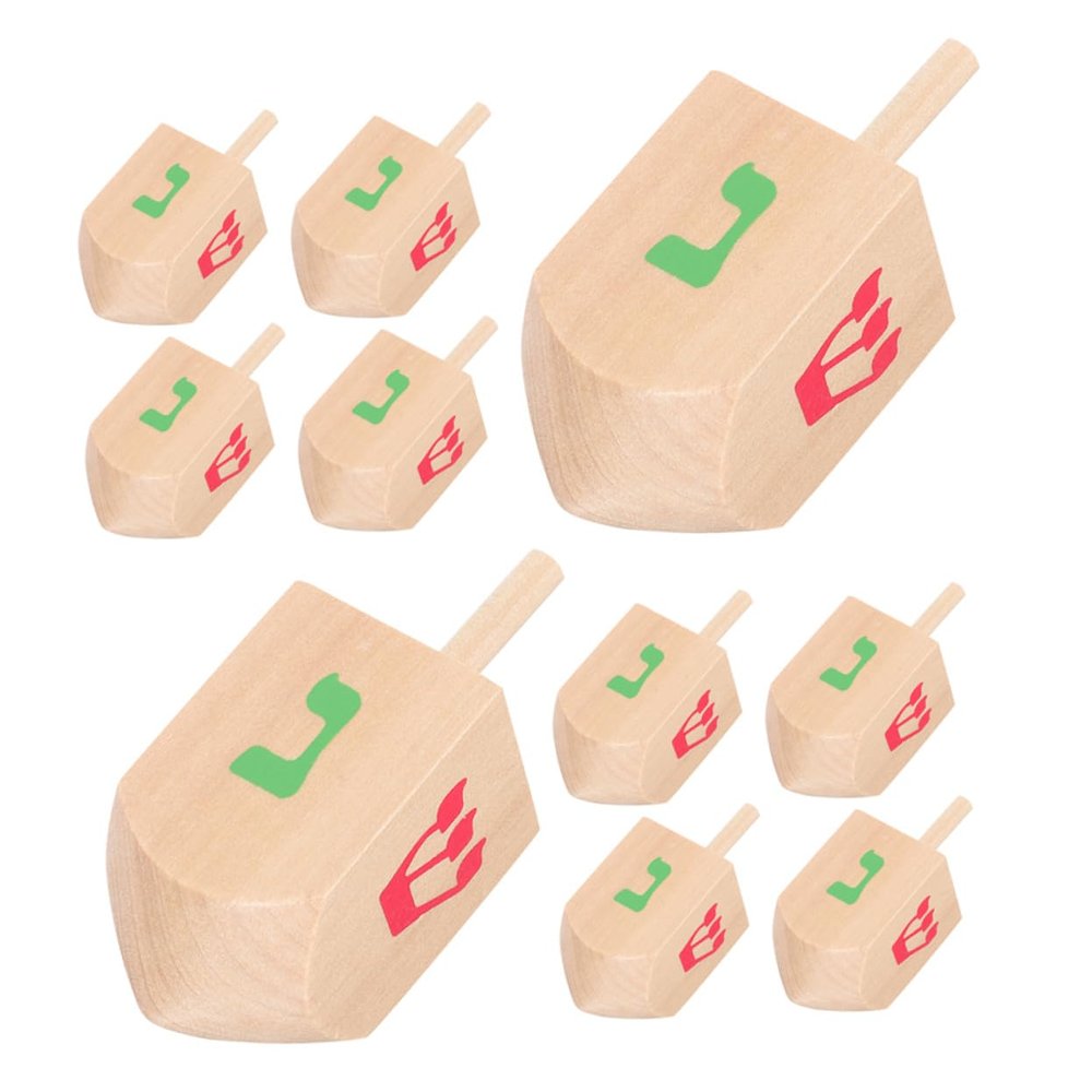 Uonlytech 10 Pcs Wooden Dreidel Spinning Tops for Natural Wood Educational Smooth Stable Spin for Hanukkah Fiesta Party Supplies