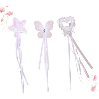 Abaodam 3pcs Fairy Wands with Heart, Star, and Wing Motifs Safe Material Party Wand Pack for Birthday Cosplay Princess Dress Up Magical Theme Decorations Random Color