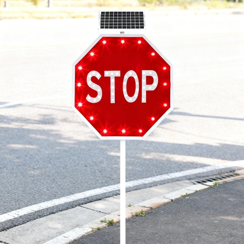 ddingsmafosee 2025 Upgraded Solar Led Stop Sign with 24 High-Visibility Flashing Beads, 2500ft Visibility Range & Ip65 Waterproof, Durable Aluminum Traffic Sign for Road Intersections 80cm/31.5in